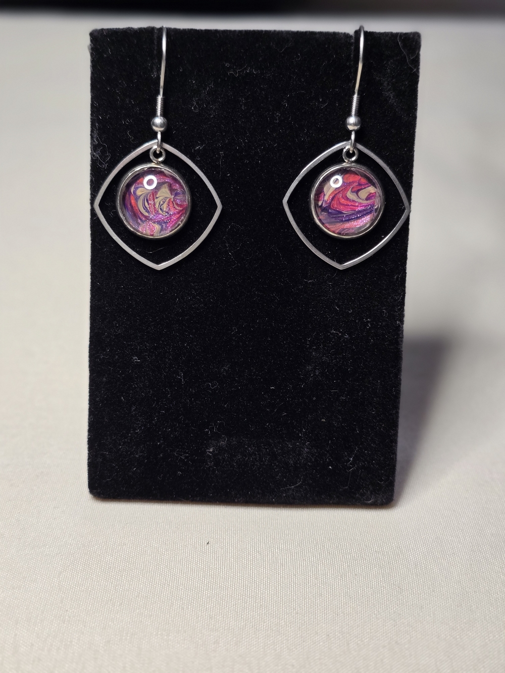 🌟3 for $18!🌟One Of A Kind, Handmade Acrylic Pour Pink Swirl Drop Earrings